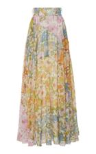 Zimmermann Pleated Floral-print Cotton-blend Maxi Skirt