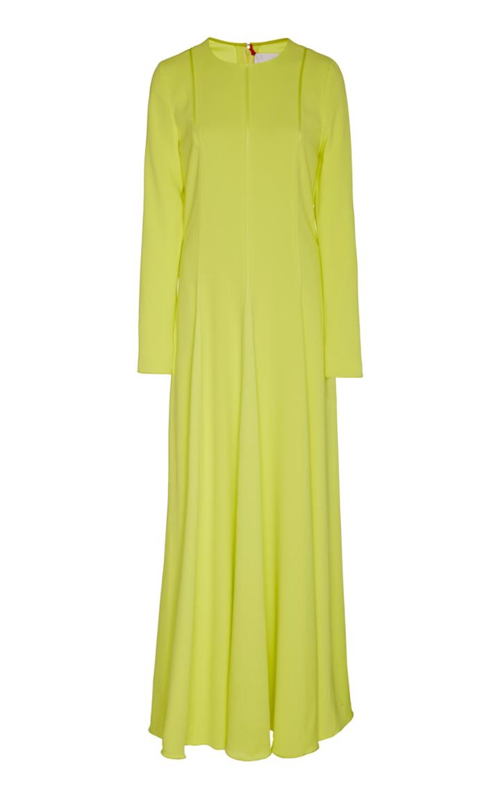 Carolina Herrera Long Sleeve Crepe Crew Neck Gown