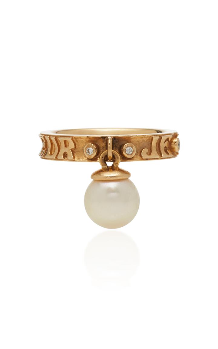 Marlo Laz Dancing Pearl 14k Gold, Diamond And Pearl Ring