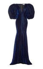 Elizabeth Kennedy Plunging Puff Sleeve Gown With Center Slit