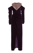 Moda Operandi Costarellos Anabelle Embellished Draped Silk Velvet Gown