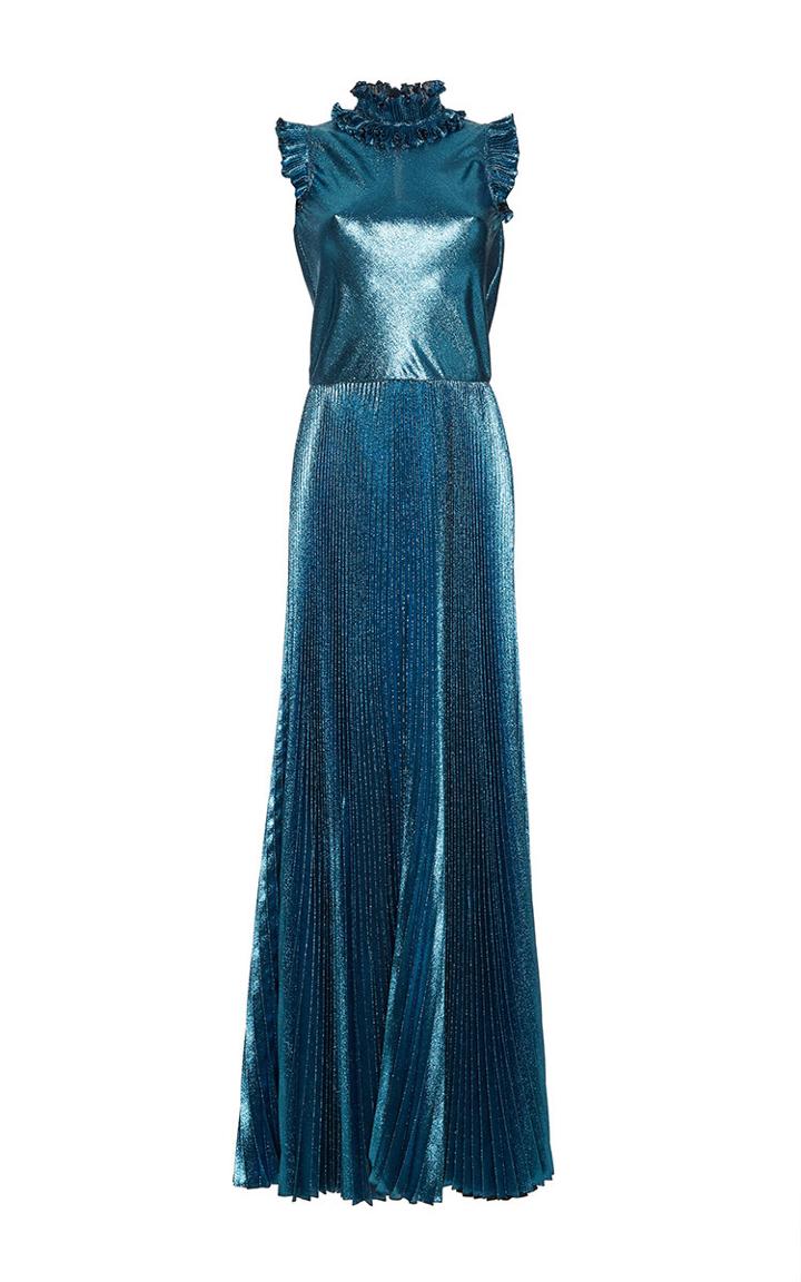 Luisa Beccaria Lurex Pleated Long Dress