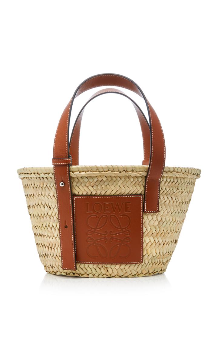 Loewe Leather-trimmed Straw Basket Tote