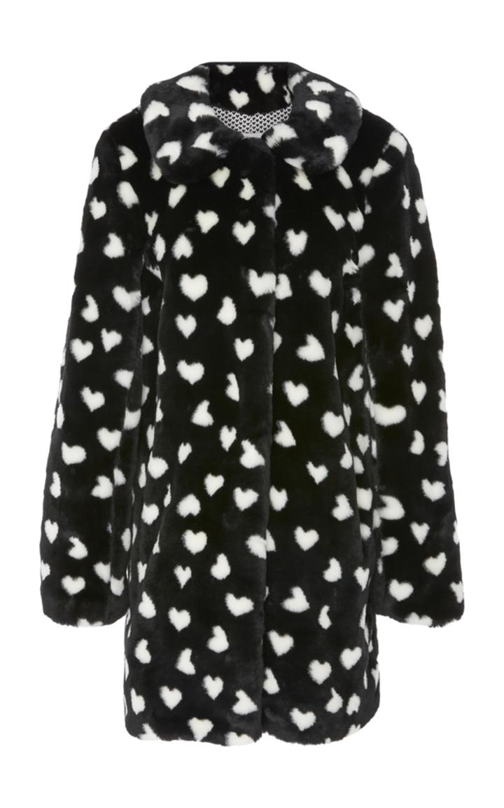 Hvn Heart Printed Faux Fur Coat