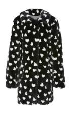 Hvn Heart Printed Faux Fur Coat