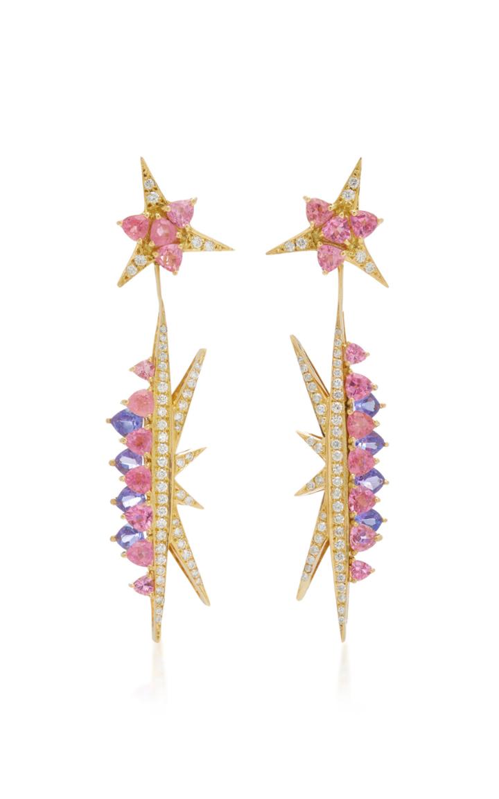 Carol Kauffmann Galactic Electra 18k Gold Pink Tourmaline Tanzanite And Diamond Drop Earrings