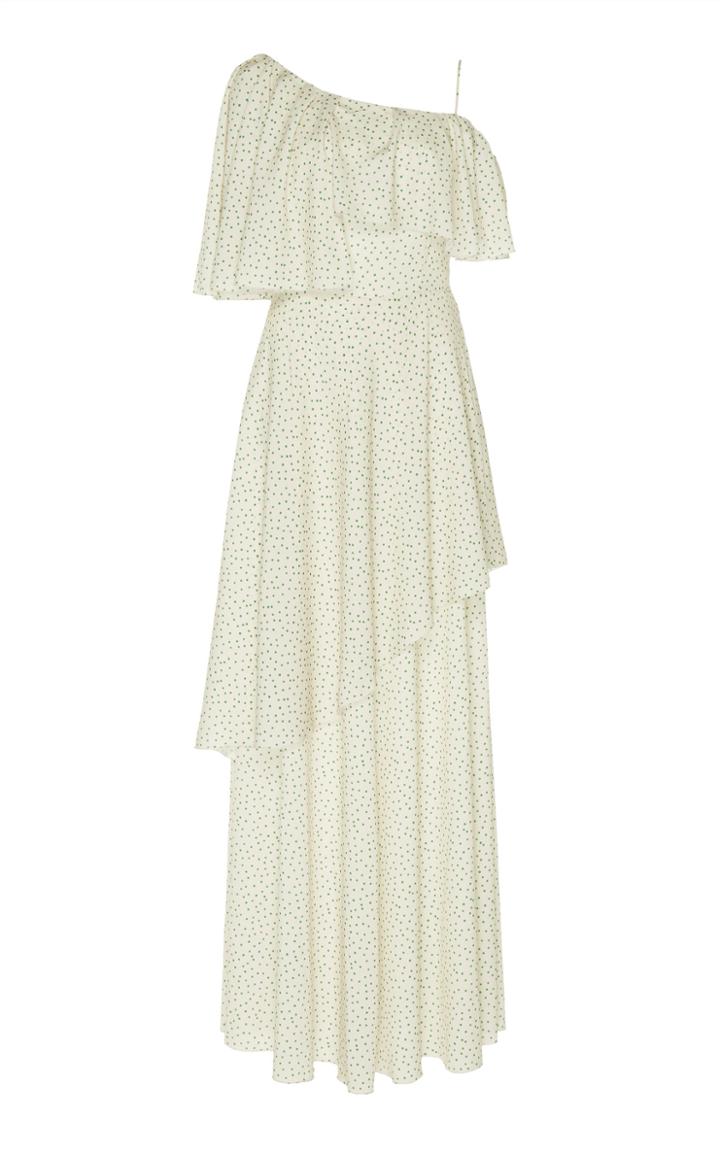 Vika Gazinskaya One-shoulder Flounce Polka Dot Crepe Maxi Dress