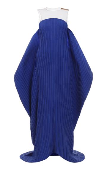 Moda Operandi Balmain Sheer-top Draped Pliss Gown Size: 36