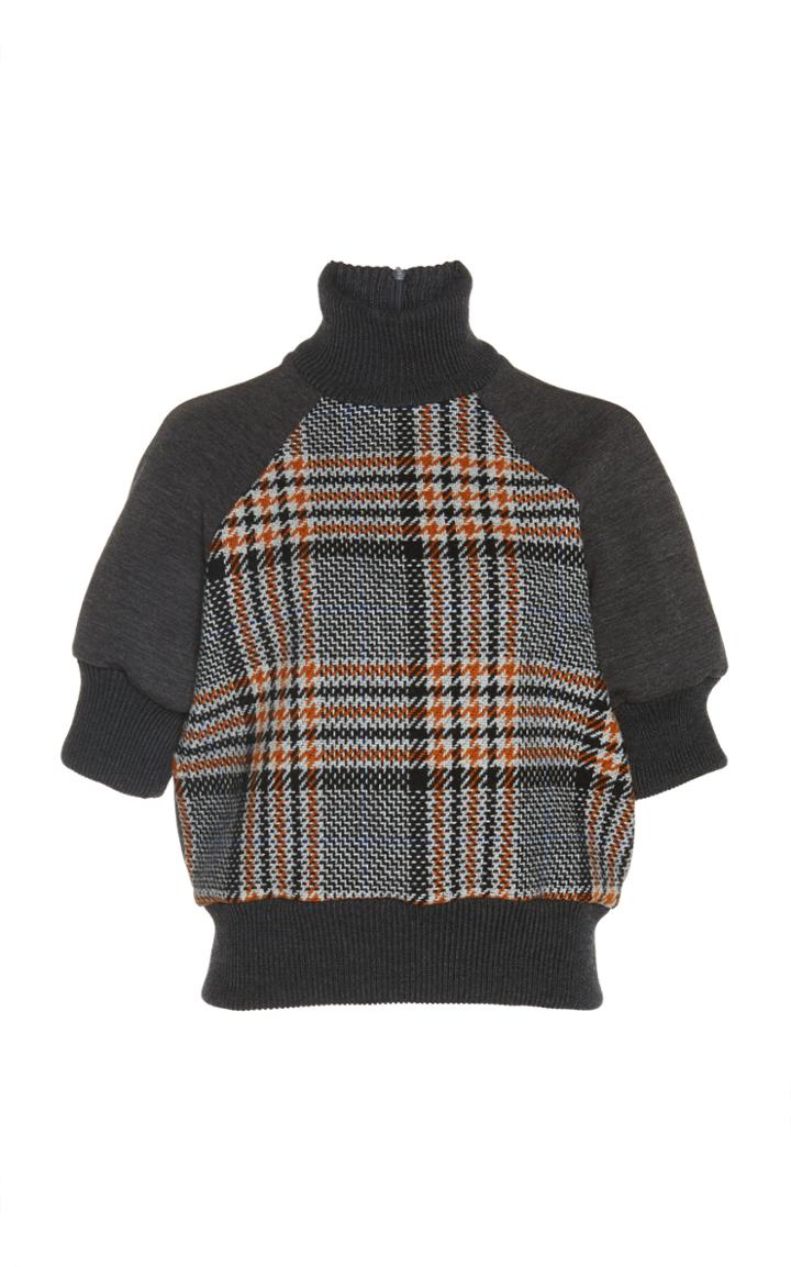 Martin Grant Virgin Wool Check Print Short Sleeve Sweater