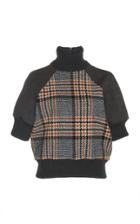 Martin Grant Virgin Wool Check Print Short Sleeve Sweater