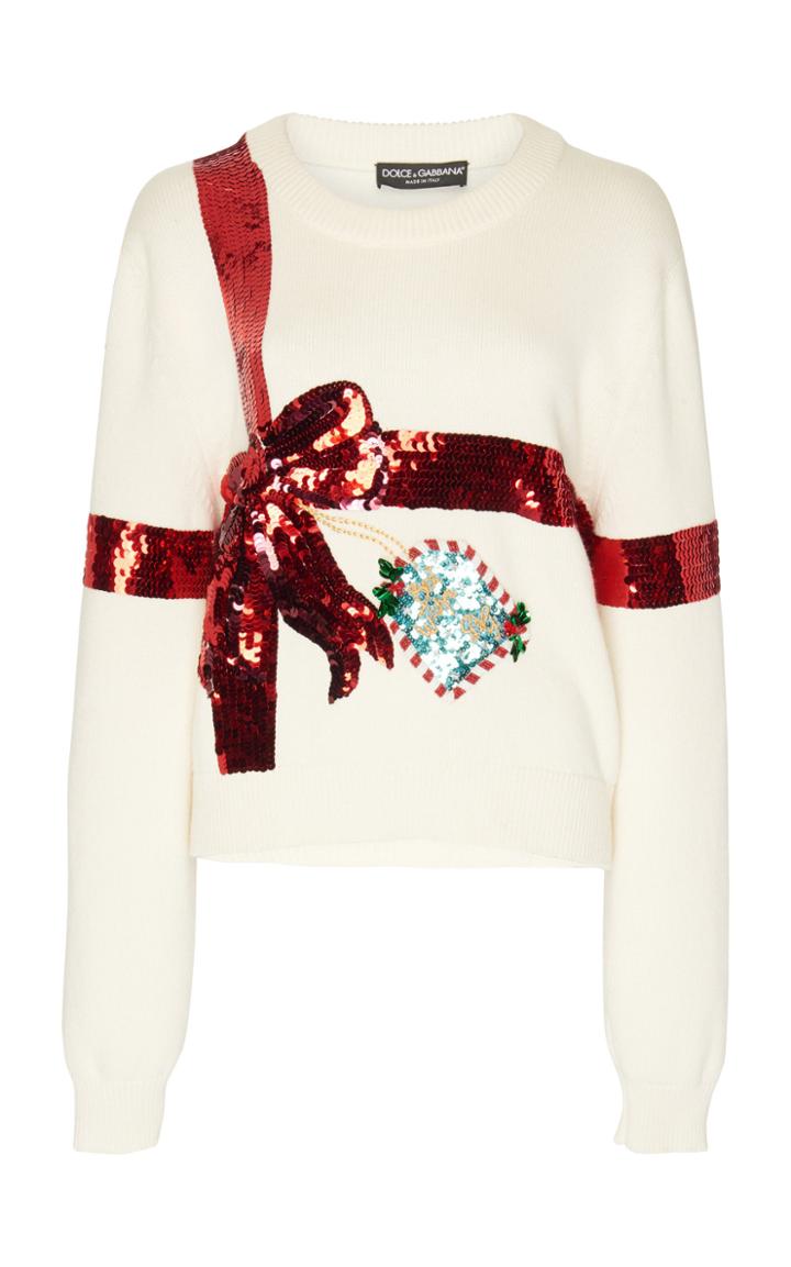 Dolce & Gabbana Bow Sequin-embellished Knit Sweater