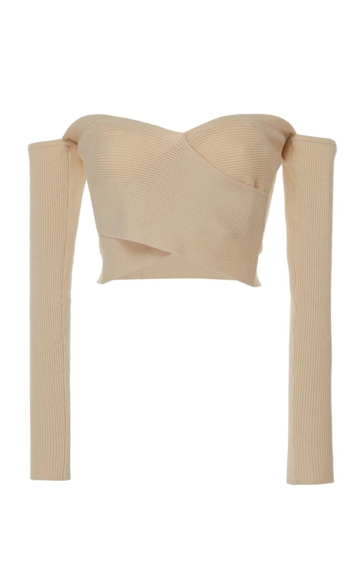 Amur Otto Ribbed Off-the-shoulder Criss-cross Cropped Top