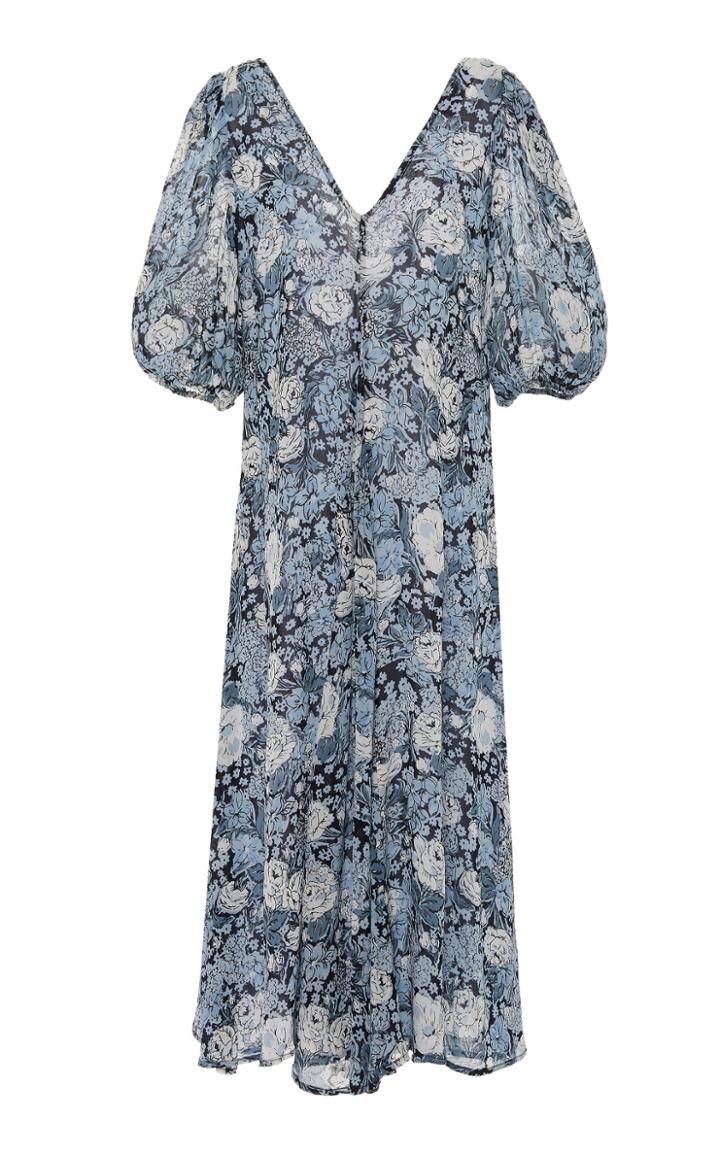 Ganni Elm Printed Georgette Midi Dress