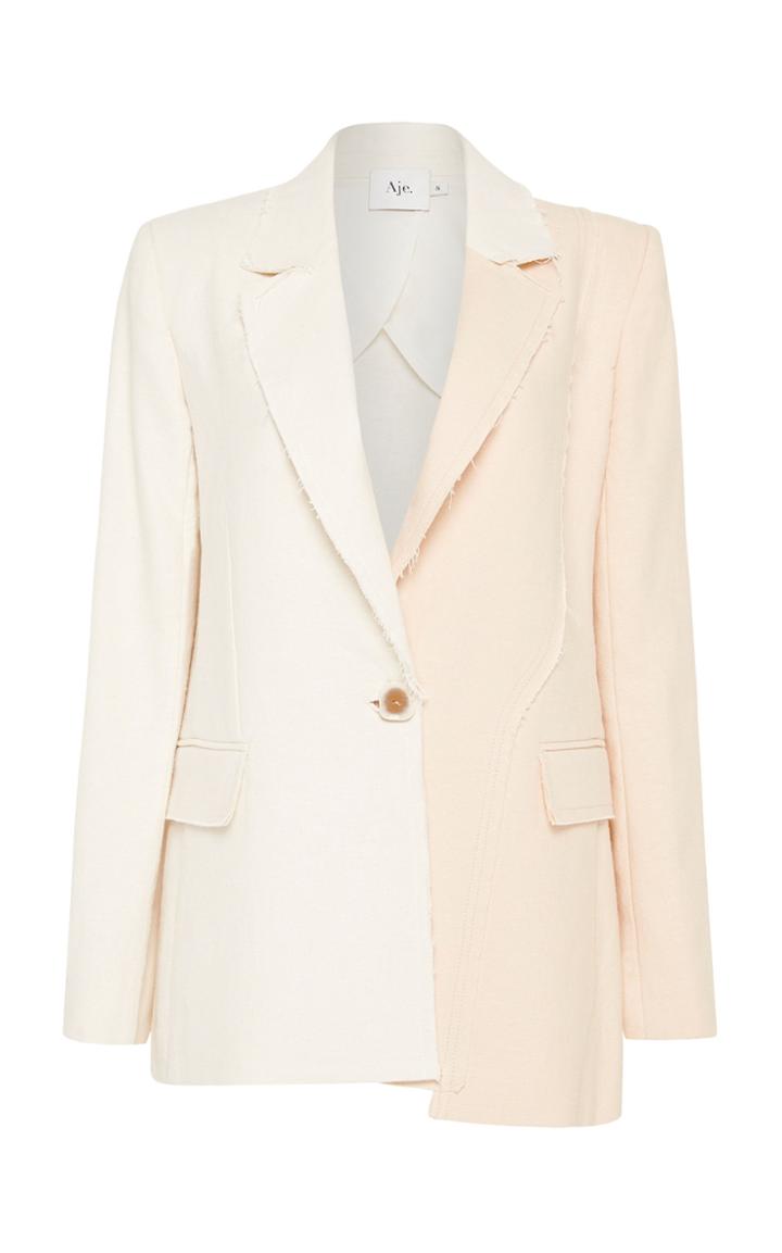 Moda Operandi Aje Parchment Two-tone Linen-cotton Asymmetric Blazer
