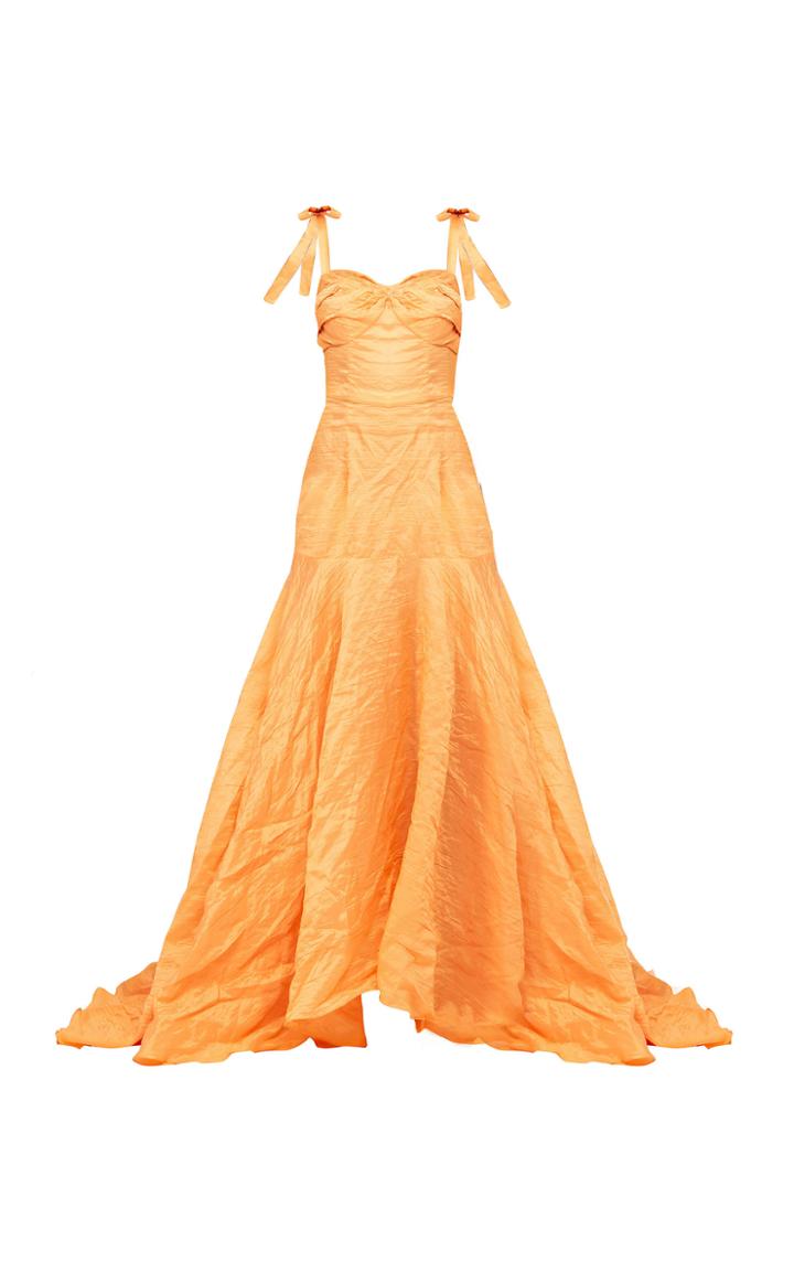 Bambah Orange Arancia Gown With Tie Shoulder Straps And Fitted Bust
