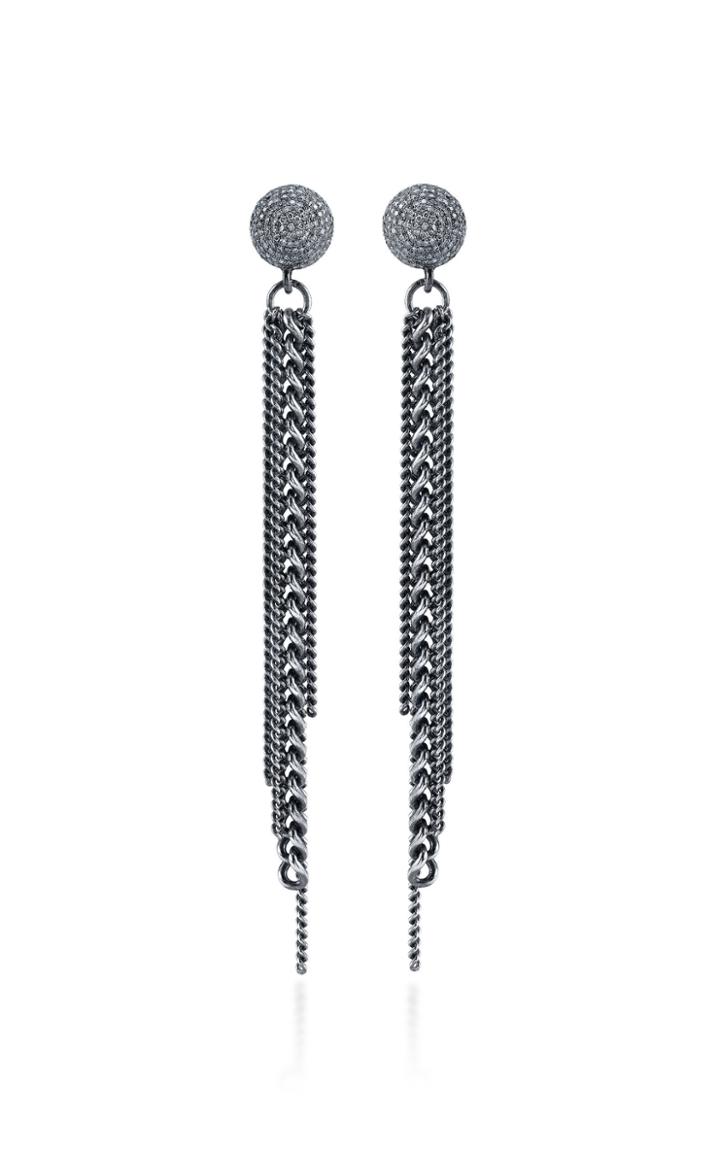 Sheryl Lowe Fringed Sterling Silver Diamond Earrings