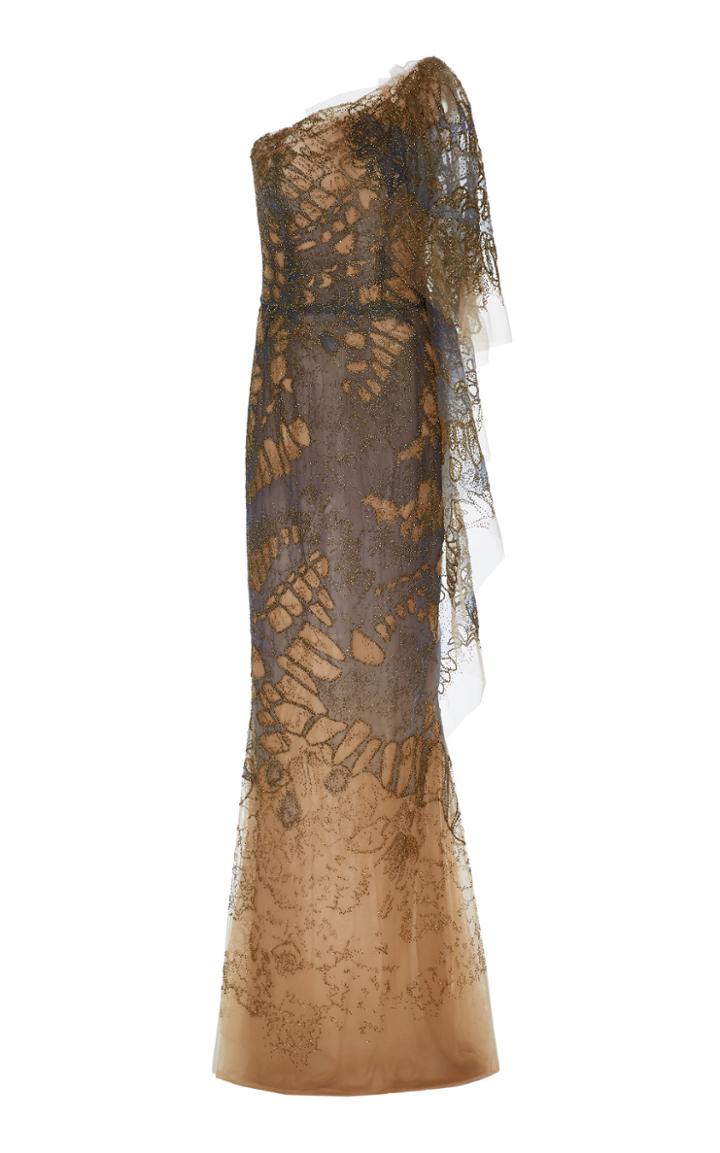 Marchesa One Shoulder Tulle Gown