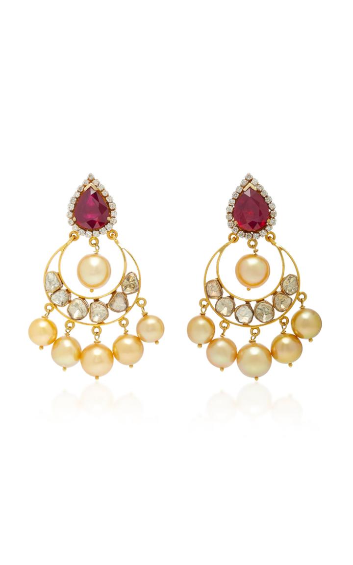 Amrapali One-of-a-kind Diamond Ruby And Pearl Drop Earrings