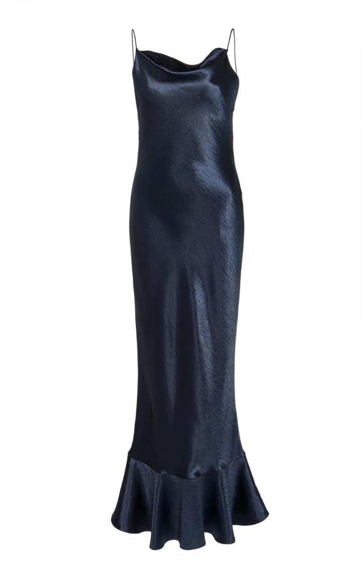 Saloni Stella Ruffled Satin Midi Dress