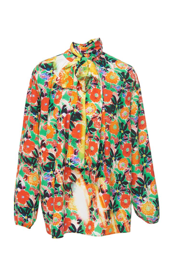 Prada Pussy-bow Floral Blouse