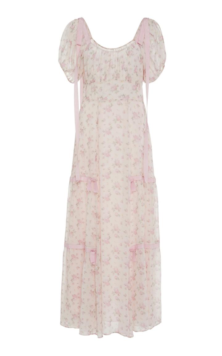 Loveshackfancy Jessie Bow-tie Detailed Floral-print Silk Dress