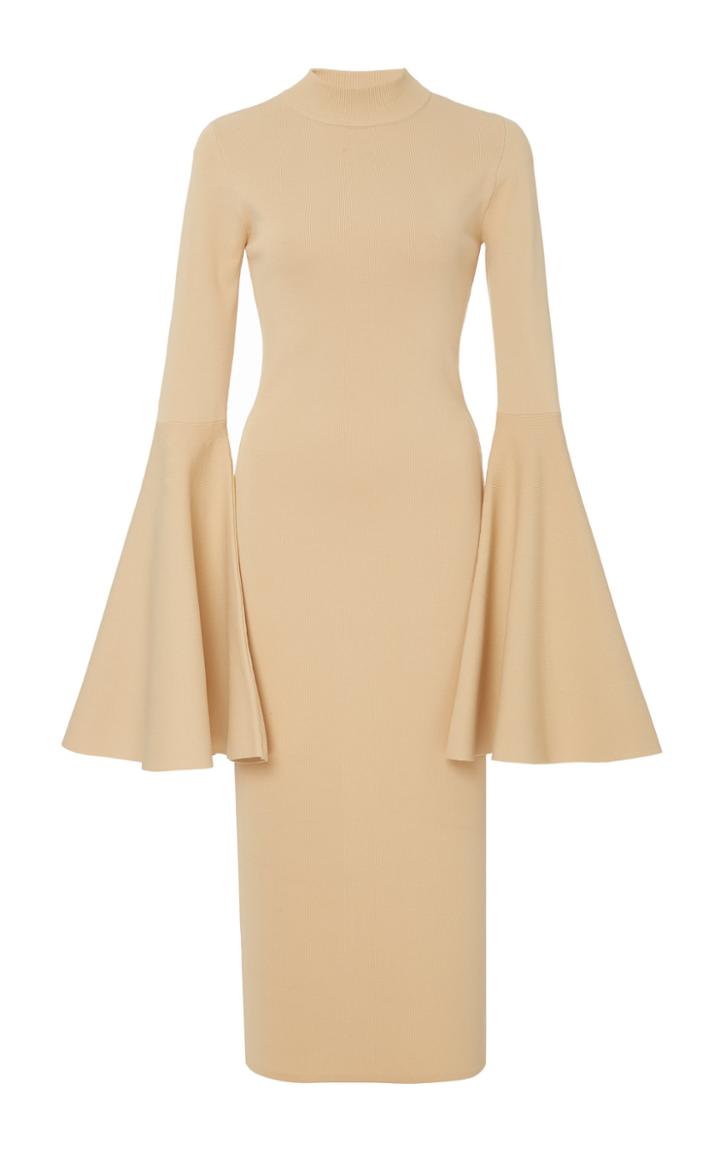 Solace London Giana Bell-sleeve Rib-knit Midi Dress