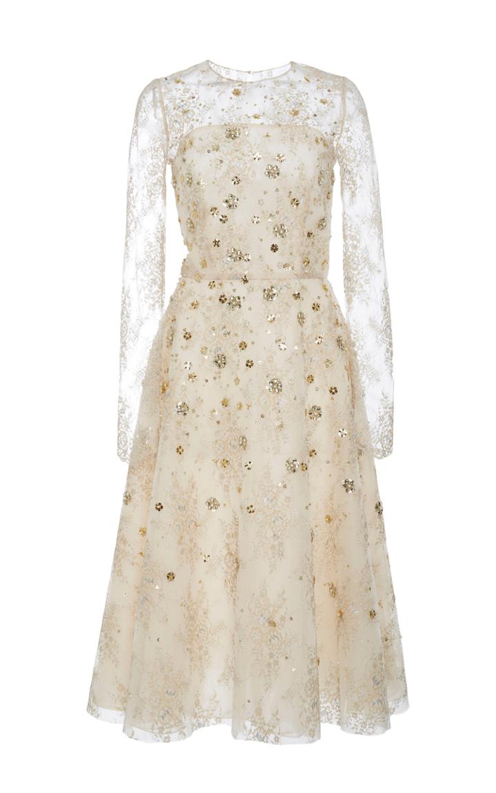 Oscar De La Renta Long Sleeve Cocktail Dress