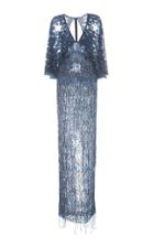 Pamella Roland Sequin And Fringe Cape Gown