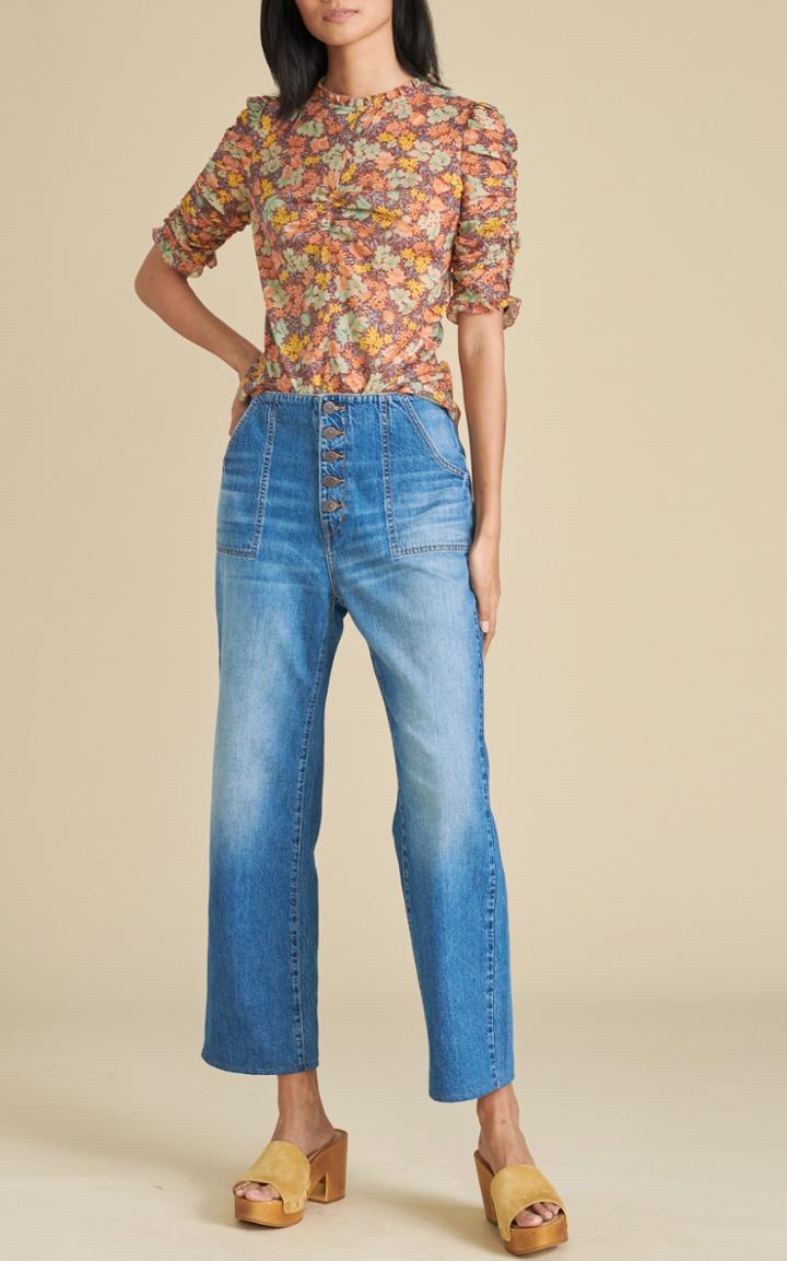 Moda Operandi Veronica Beard Natuka Ruched Cotton Blouse