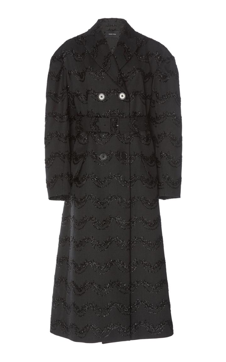 Simone Rocha Double Breasted Embroidered Wool Twill Coat