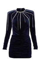 Mach & Mach Long Sleeve Velvet Chains Mini Dress