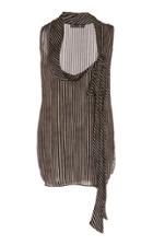 Oscar De La Renta Striped Silk Sleeveless Blouse