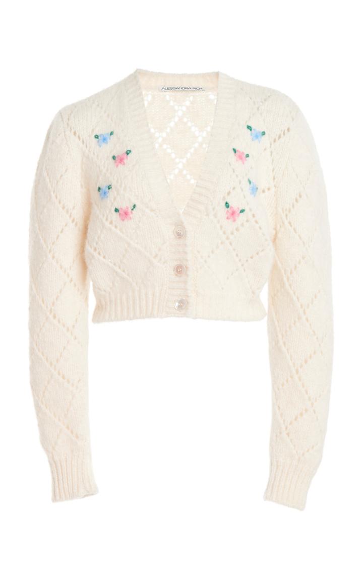Moda Operandi Alessandra Rich Wool Cardigan With Floral Details