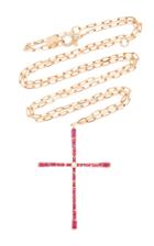 Moda Operandi Shay 18k Rose Gold Baguette Ruby With Diamond Center Cross Necklace