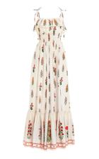 Moda Operandi Agua By Agua Bendita Coco Dahlia-embroidered Cotton Poplin Maxi Dress