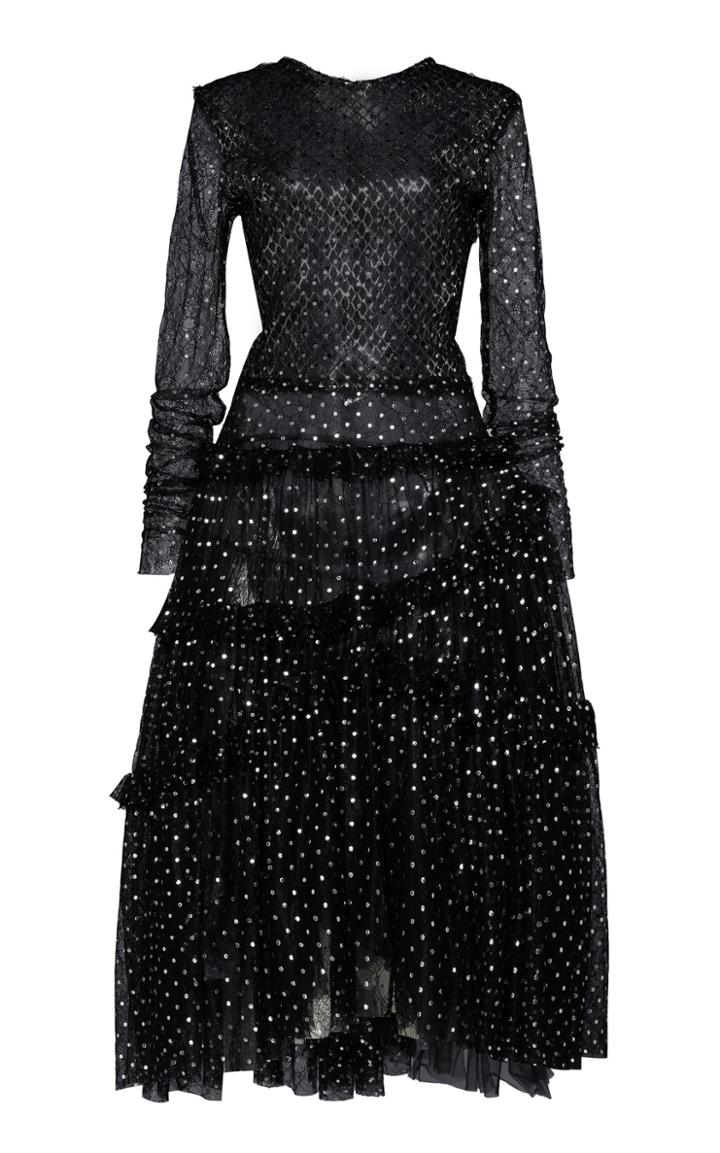 Moda Operandi Anas Jourden Laced Polka-dot Print Midi Dress Size: 36