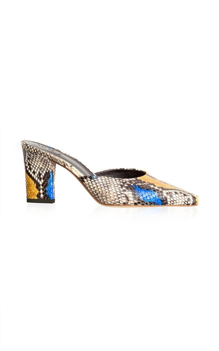 Aeyde Signe Heeled Snake-effect Leather Mules