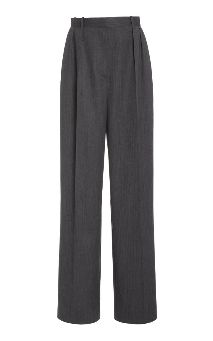 Moda Operandi The Row Phoebe Pleated Herringbone Wool Wide-leg Pants