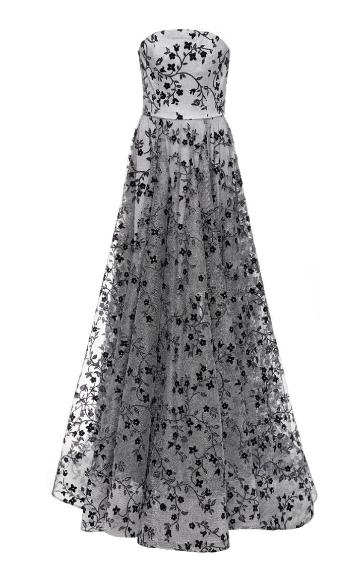 Christian Siriano Floral Metallic Tulle Strapless Gown