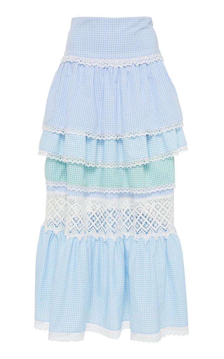 Luisa Beccaria Two-tone Cotton Blend Tiered Skirt