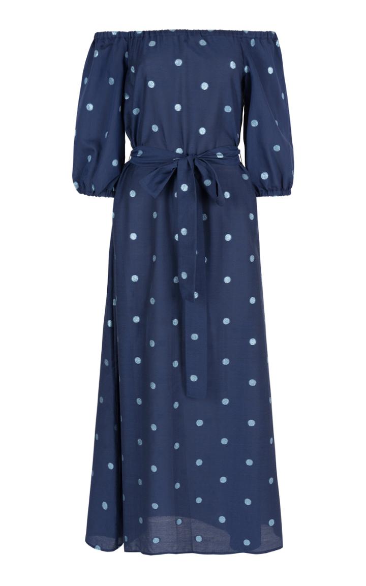 Dima Ayad Polka Dot Cotton Blend Off The Shoulder Dress