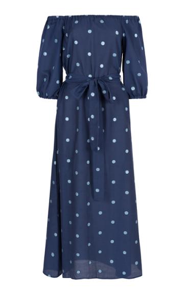 Dima Ayad Polka Dot Cotton Blend Off The Shoulder Dress