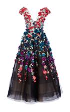 Marchesa Floral Embroidered Tea Length Gown