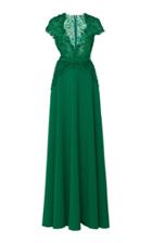 Pamella Roland Crystal And Lace Embroidered Crepe Gown