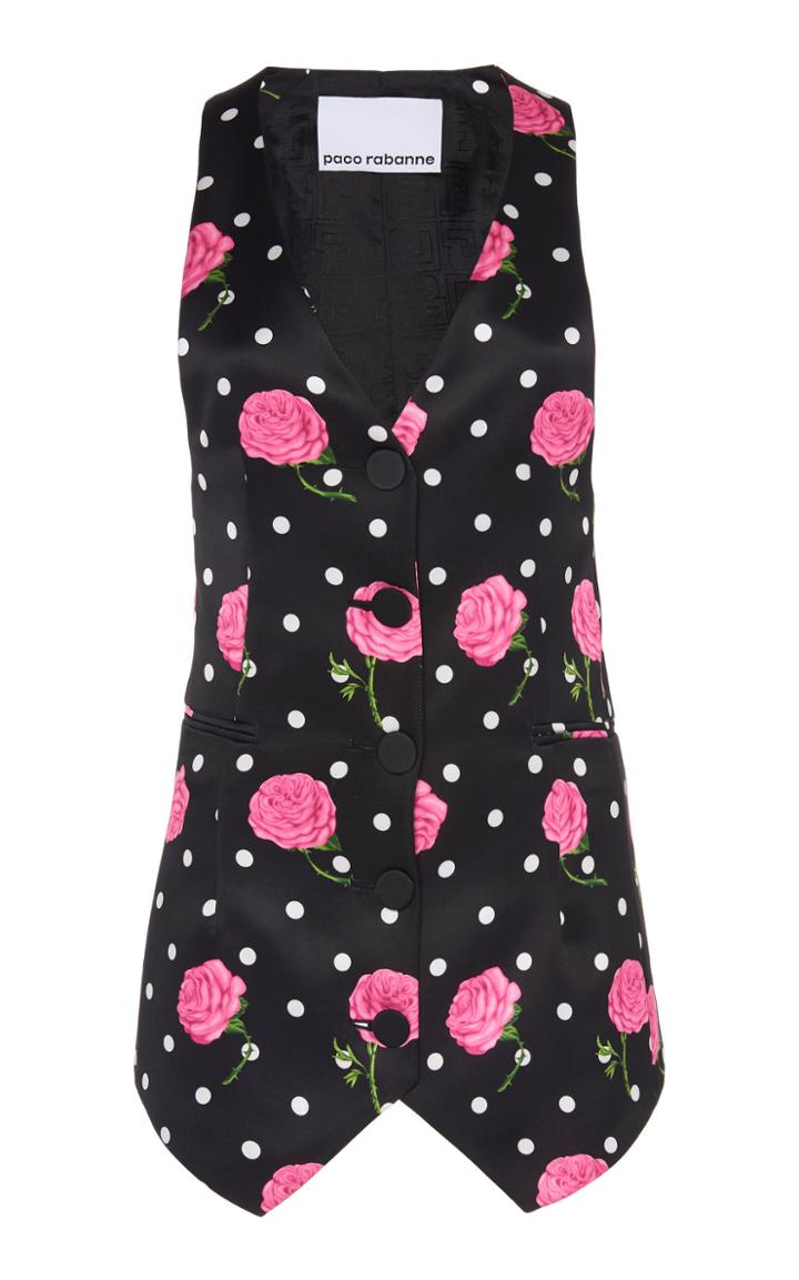 Moda Operandi Paco Rabanne Floral-print Satin Elongated Vest Size: 34