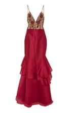 Patbo Patricia Bonaldi Ruffle Gown With Floral Beaded Bodice