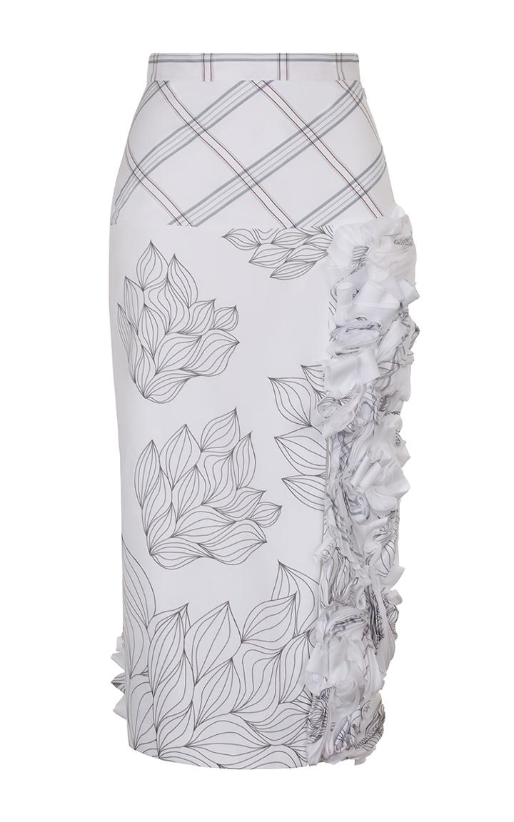 Ruban Mixed Print Decorated Pencil Skirt