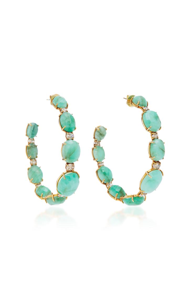 Ofira M'o Exclusive: Milky Emerald & Brown Diamond Hoop Earrings