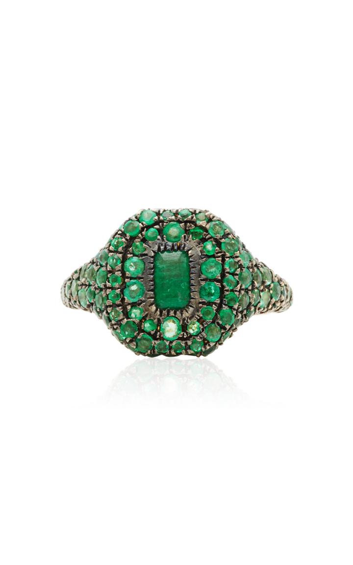 Moda Operandi Shay 18k Yellow Gold Pave Emerald Pinky Ring