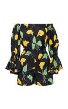 La Doublej Off-the-shoulder Floral-print Cotton-poplin Playsuit